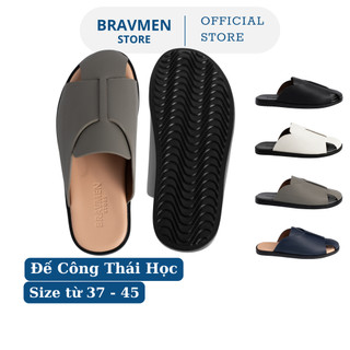 Dép da nam Công Thái Học quai ngang kiểu Loafer hở mũi Bravmen dép da thiết kế nửa mũi đế bằng tối giản êm chân K20 