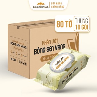 Thùng 10 Gói Khăn ướt 80 Tờ Bông Sen Vàng không cồn, kháng khuẩn, đa năng