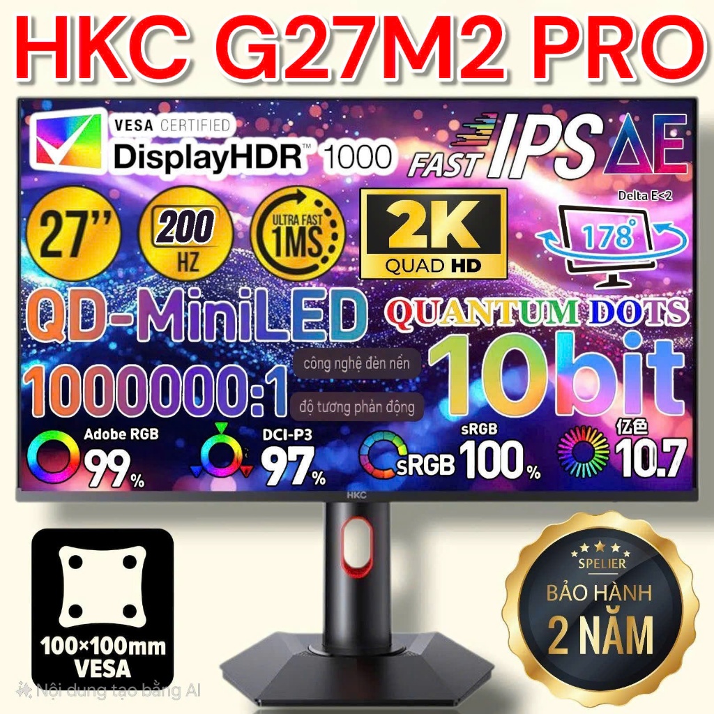Tiệm Cận OLED - Màn Hình HKC G27M2 PRO - 200Hz - Mới FullBox - BH 24Th - QD-MiniLED - 2K