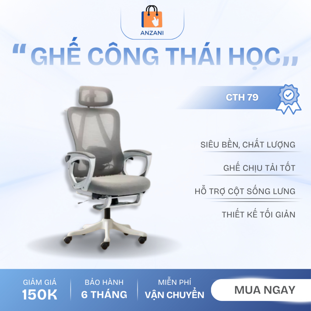 Ghế Công Thái Học, Ghế Xoay Văn Phòng Gaming CTH79 Làm Việc Kiểu Dáng Ngả Lưng Lên Đến 130 Độ