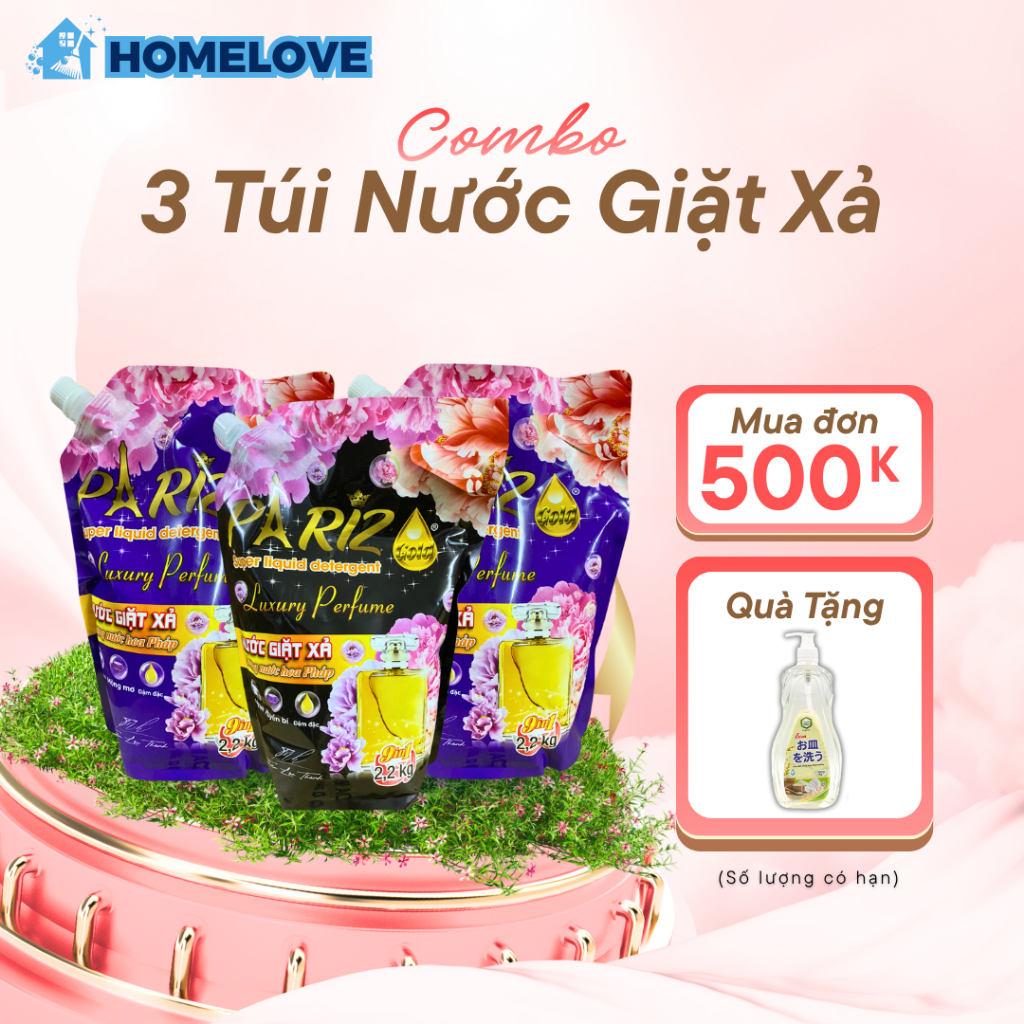 Combo 3 Túi Nước Giặt Xả Paris Pariz Gold 2.2L/3.6L Hương Nước Hoa Đậm Đặc