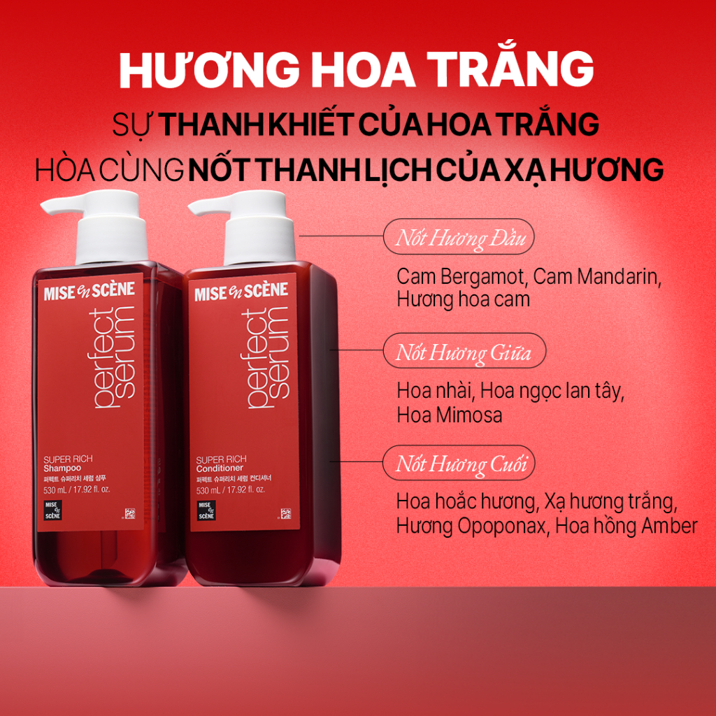 [BeyondK] Bộ đôi Gội - Xả Mise En Scène Perfect Serum Super Rich 530ml dành cho tóc hư tổn nặng