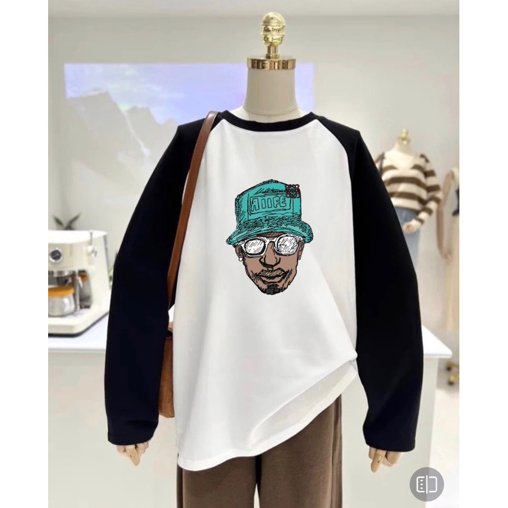 Áo dài tay cotton 3158 hình in unisex