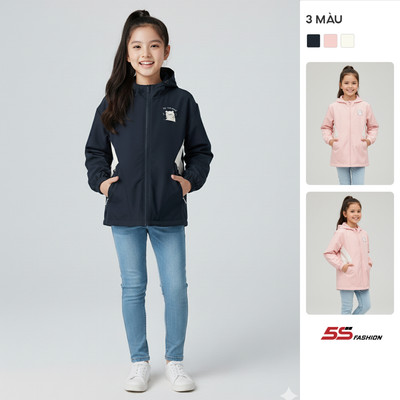 Áo Khoác Gió Bé Gái Dễ Thương 5S FASHION Can Phối Mũ Liền Ấm Áp G0AKG25005