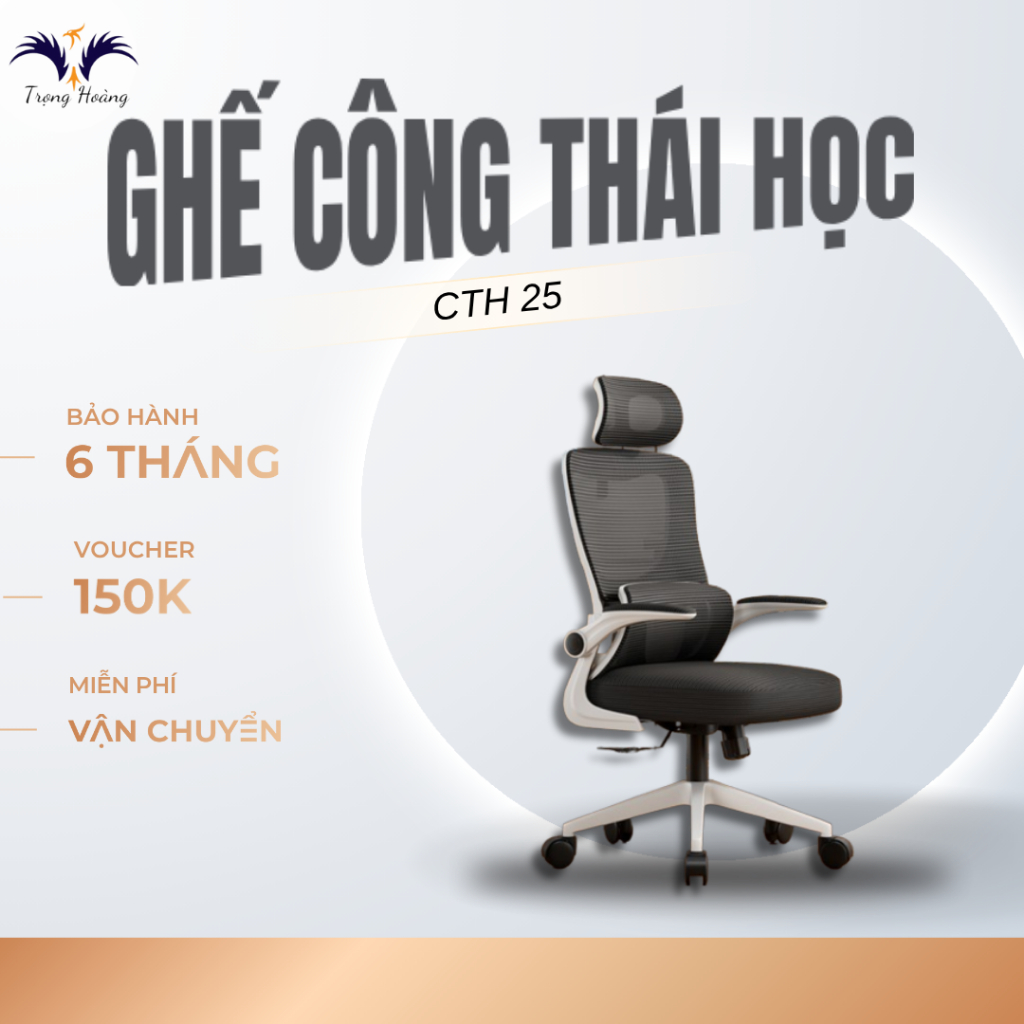 Ghế Công Thái Học, Ghế Xoay Văn Phòng CTH-25 Có Tựa Đầu, Gật Gù Lưng 115 độ