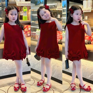  Đầm noel bé gái nhung đỏ nơ to dáng chữ A siêu xinh xắn mặc hợp cho tất cả các dịp cho bé gái và mẹ yêu từ 13-56kg 
