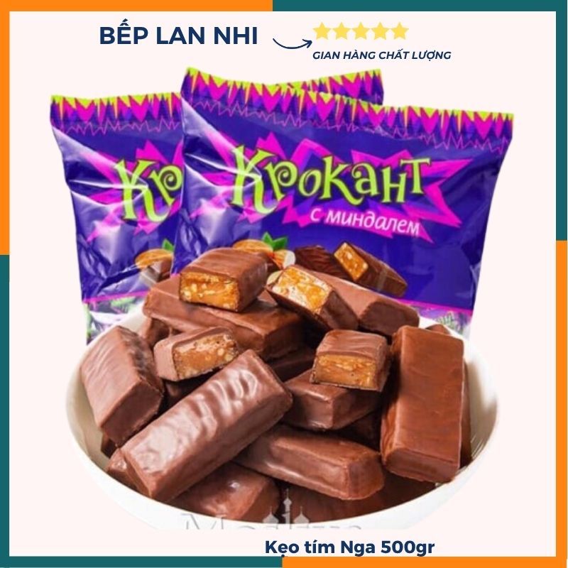 [Date 03/2027] Kẹo Socola tím hạnh nhân Krokant Nga  500g - Kẹo tím Nga