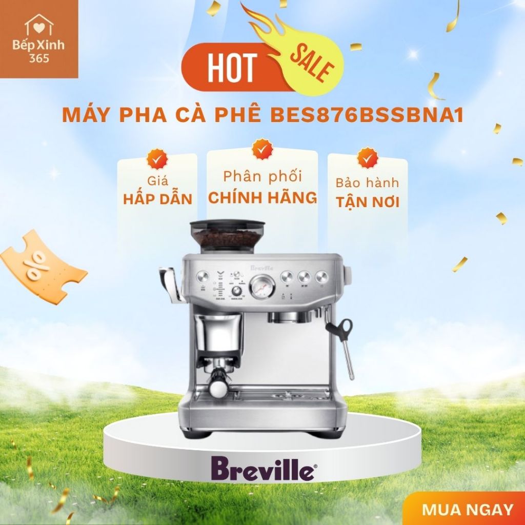 Máy pha cà phê Breville BES876BSSBNA1 - Máy Pha Cà Phê Espresso Mini, Sang Trọng, Tiện Lợi