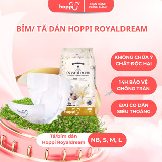   Bỉm Dán Hoppi RoyalDream Siêu Mỏng Nhẹ – Size NB S M L – Cho Bé Dưới 5–14kg 