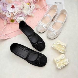   Giảm 1 size  Giày búp bê đế bệt ren lưới siêu mềm Jocé giày nơ ren mềm chun ngang êm chân cho nữ 