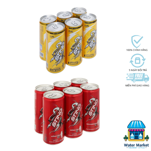 [1 Lốc] Nước Tăng Lực Sting Gold Vàng - Sting Dâu - Lon 320ml - Lốc 6 lon