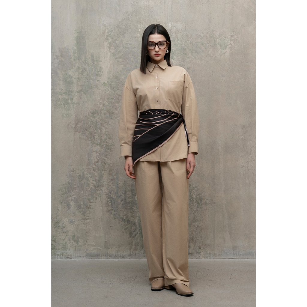 BEIGE COTTON STRAIGHT PANTS - BST Fall Winter 25 By December Chris