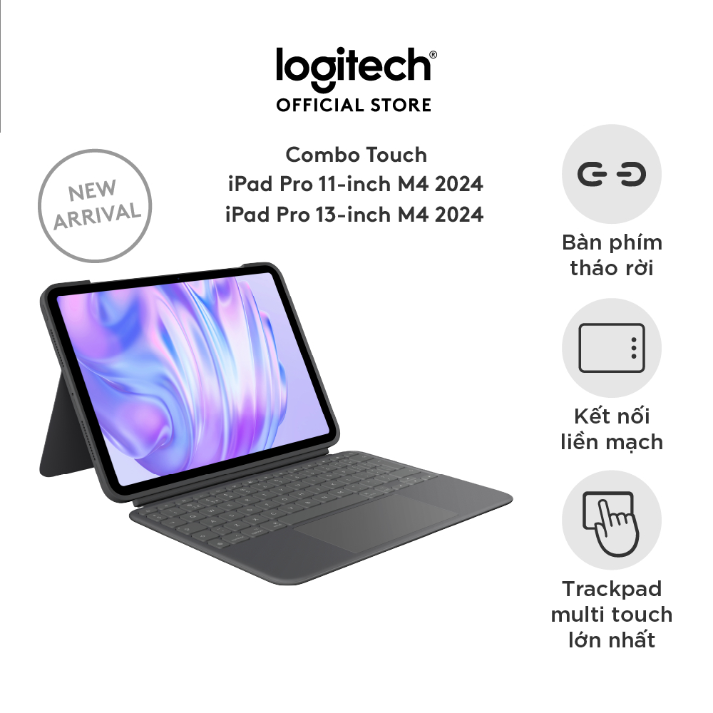 [Logitech Hợp Tác] Bao da case iPad kiêm bàn phím Logitech Combo Touch cho iPad Pro M4 11 inch | iPa