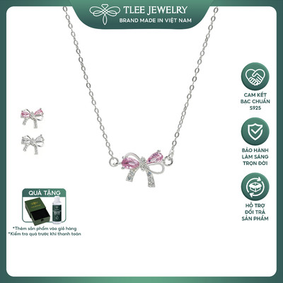 Dây chuyền bạc nữ TLEE nơ kép đính đá dịu dàng, nữ tính TLEE JEWELRY D0444