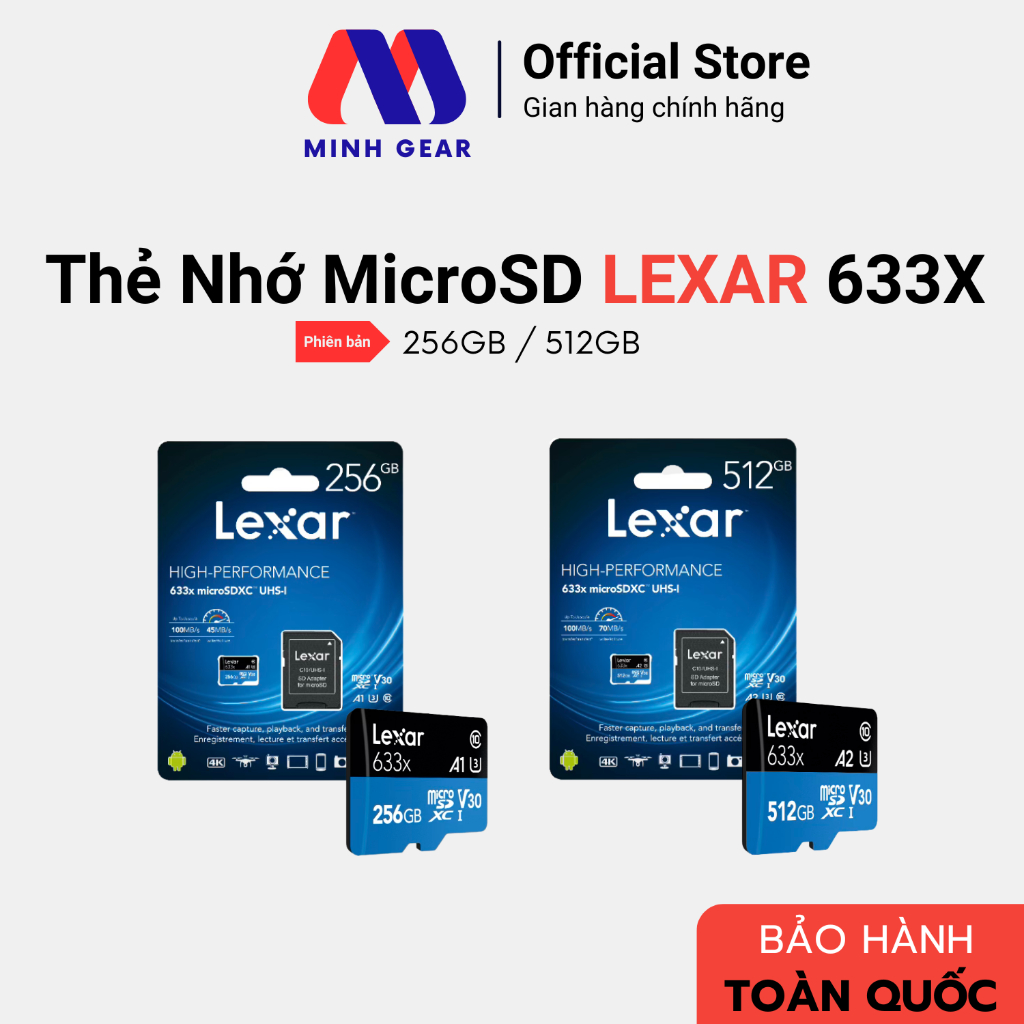 Thẻ Nhớ MicroSD LEXAR 633X - 256GB/ 512GB - Hàng Chính Hãng