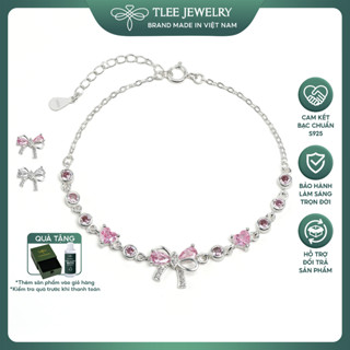  Lắc tay bạc nữ TLEE nơ kép đính đá mix nụ đá trái tim dịu dàng nữ tính TLEE JEWELRY LT0488 