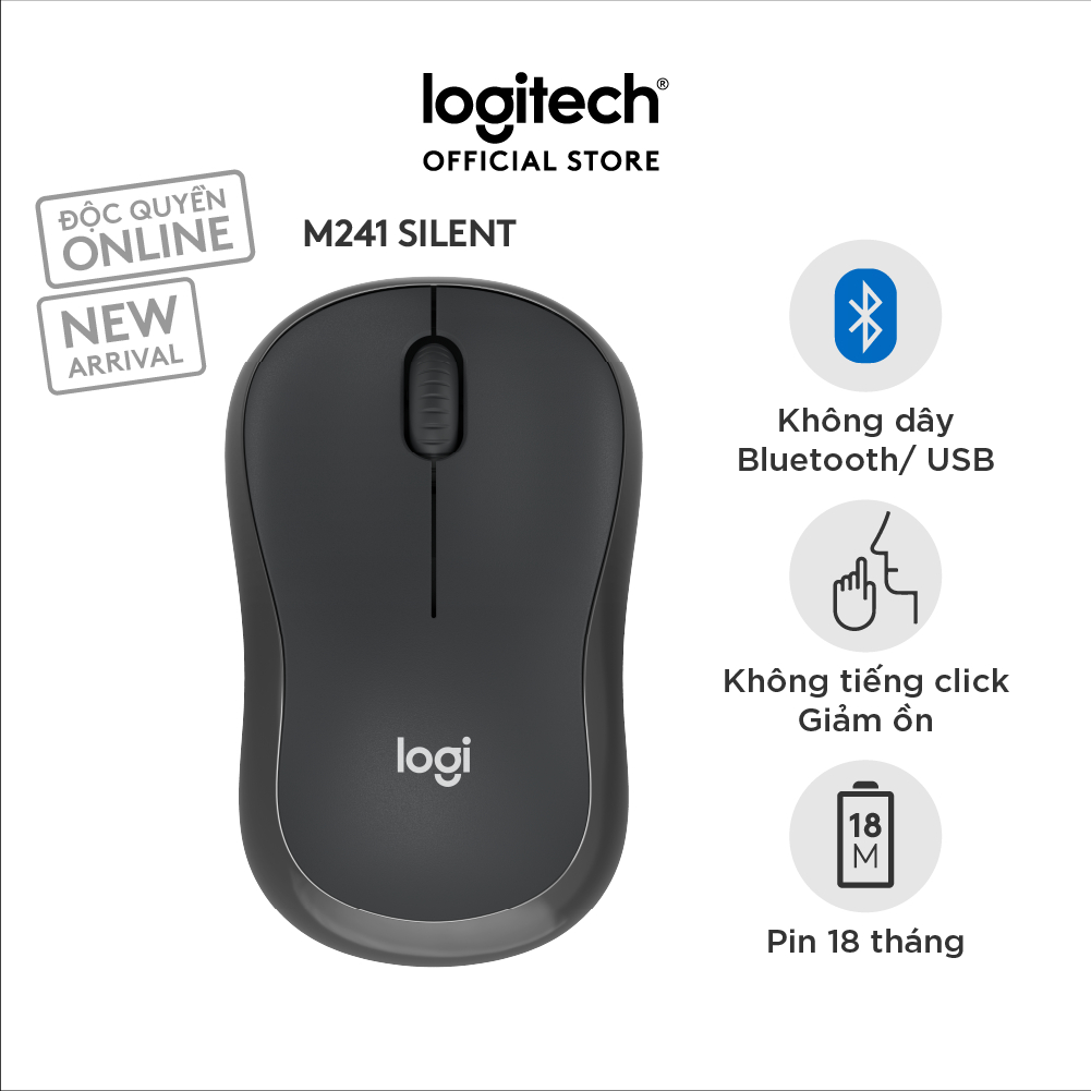 [Livestream] Chuột Bluetooth Logitech M241 Silent - Không dây, Nhỏ gọn, Tương thích Windows, macOS
