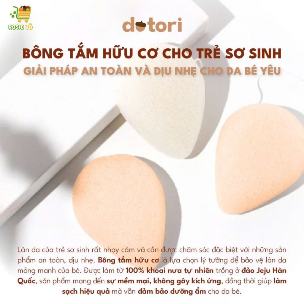 Bông tắm hữu cơ Dotori Cam Sữa / Trắng Yogurt – Hàn Quốc