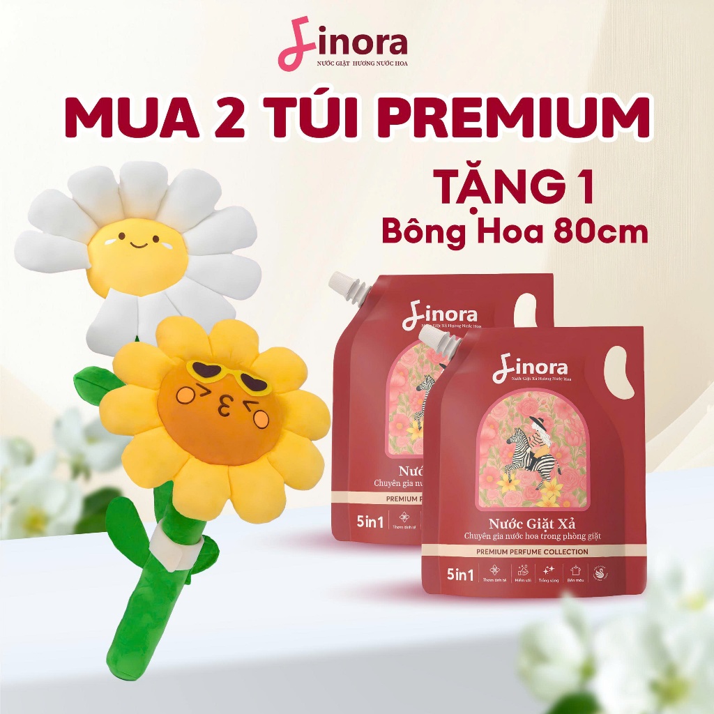[Tặng Hoa Bông Khổng Lồ] Combo 2 Túi Nước Giặt Xả Finora Premium 1kg Hương Nước Hoa Baccarat
