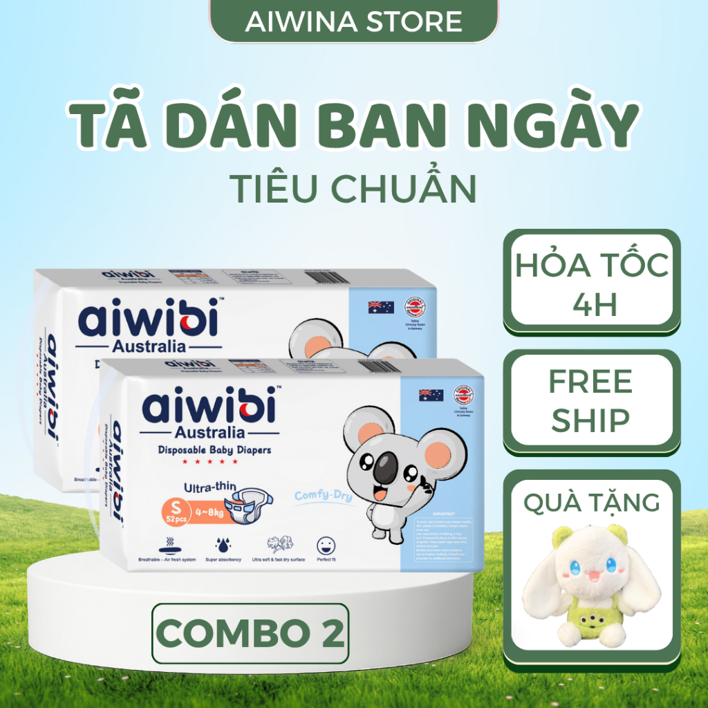 [Combo 2] Tã/Bỉm Dán Aiwibi Tiêu Chuẩn | Siêu Mỏng, Thoáng Khí