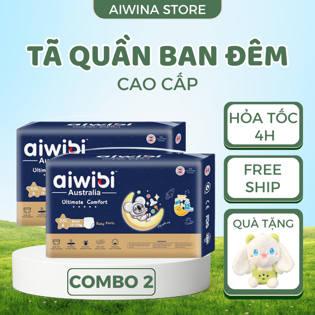 [Combo 2] Tã/Bỉm Quần AIWIBI Ban Đêm Ultimate Comfort | Thấm Hút, Chống Tràn