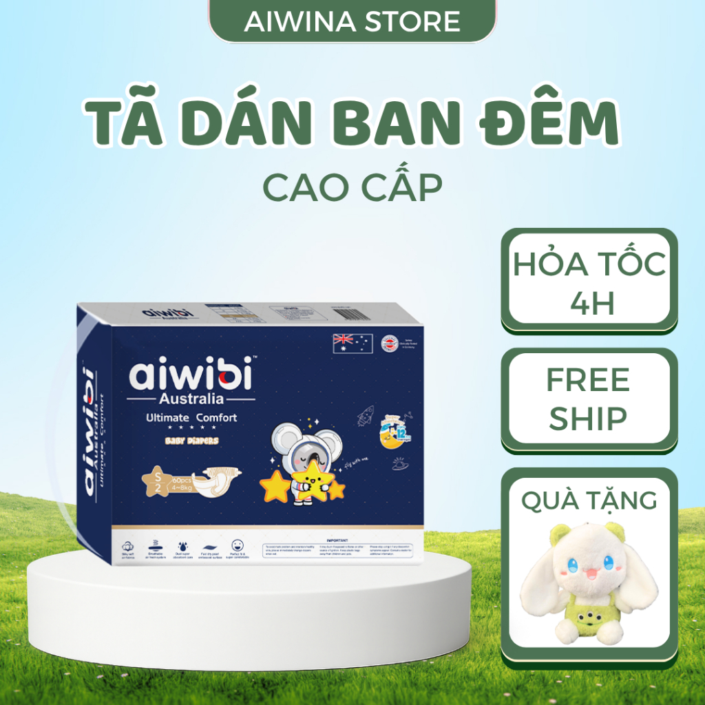 Tã/Bỉm Dán AIWIBI Chuyên Ban Đêm Ultimate Comfort | Thấm Hút 14H, Chống Tràn