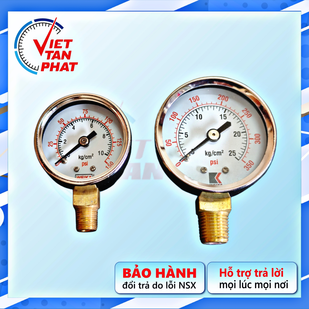 Đồng Hồ Đo Áp Suất Hơi Nước Khí Nén WEIKA | Size 40–50mm | Thân Thép Vỏ Inox, Uy Tín Chất Lượng Cao