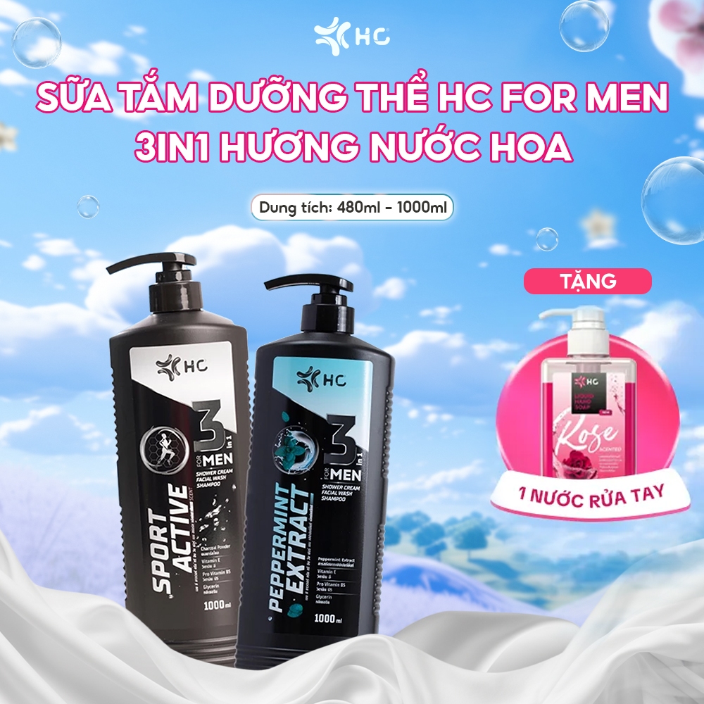Sữa Tắm Gội Dưỡng Thể HC For Men 3 in 1 Chai 1000ml - Hương Nước Hoa, Chăm sóc sức khỏe nam giới
