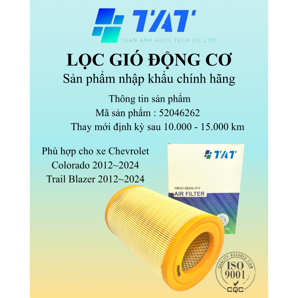 Lọc gió động cơ, lọc gió máy Chevrolet Colorado, Trailblazer (2012~nay) - Mã 52046262 | TAT Filter