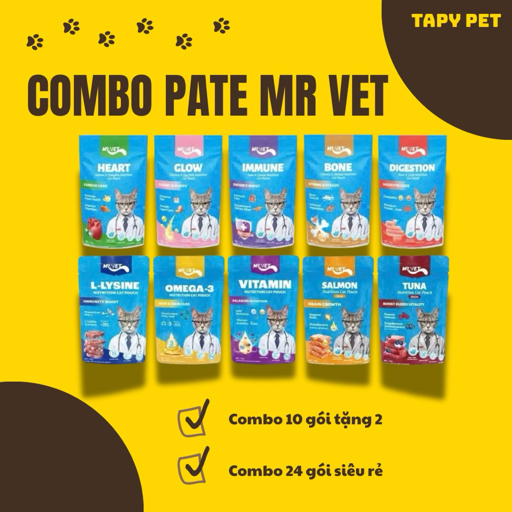 [Mua 10 tặng 2] Pate Mr Vet dành cho mèo-Bổ sung Vitamin, Lysine và Omega cho mèo