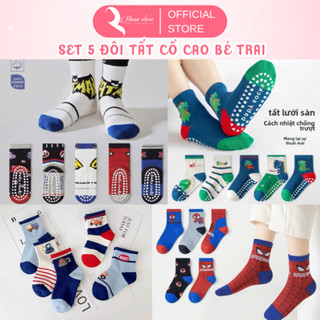  Set 5 Đôi Tất Vớ Cho Bé Trai Siêu nhân Khủng Long Ô Tô cổ cao cho bé trai cực chất TE10 