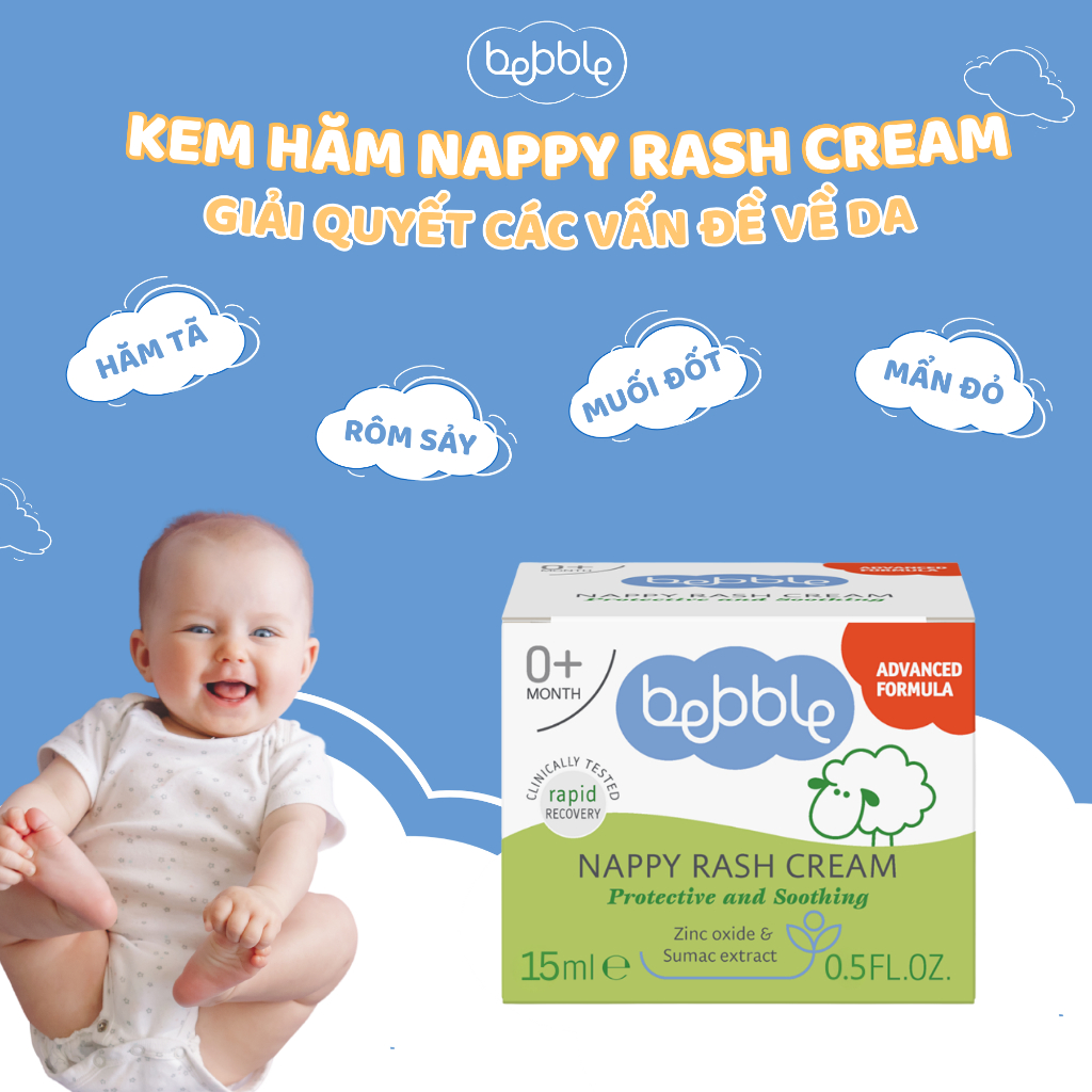 Kem Hăm Tã Bebble Nappy Rash Cream 15ml Làm Dịu Da, Giảm Hăm Tã Cho Bé Từ 0 Tháng Tuổi