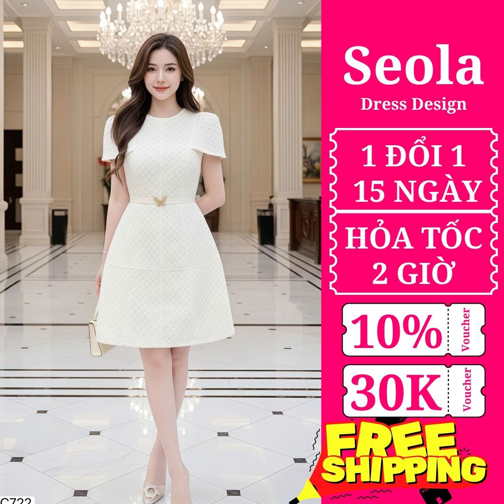 (Váy/Đầm Chính Hãng RENCY) RC722 Váy kem ren tiểu thư sang chảnh