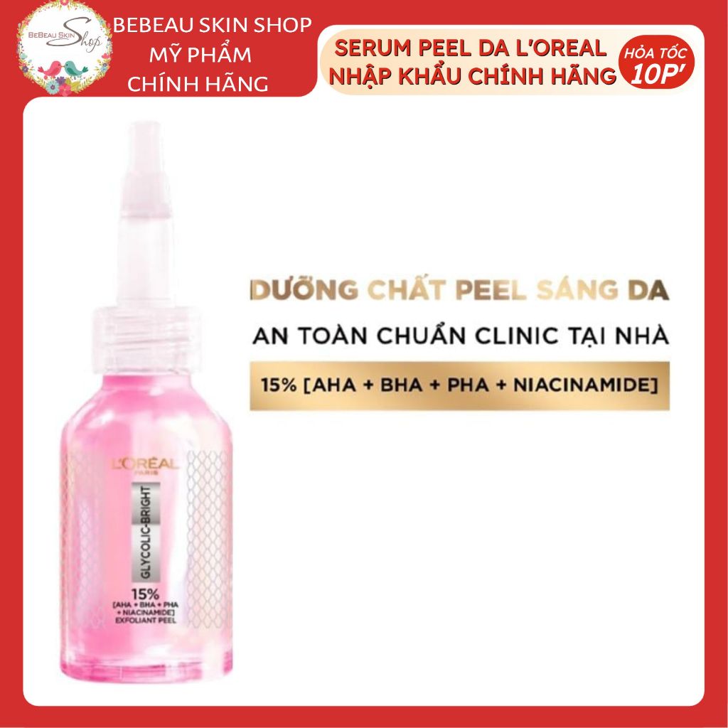Tinh chất peel da L'Oreal Paris Glycolic Bright Anti Dark Spot Exfoliant Peel 25ml - Bebeau