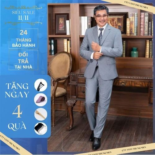 MÃ GIẢM GIÁ HÔM NAY POROMANLUXXURY2626 Vest Trung niên cao cấp 2 lớp.1 bộ vest trung niên xuất khẩu hàng nhập