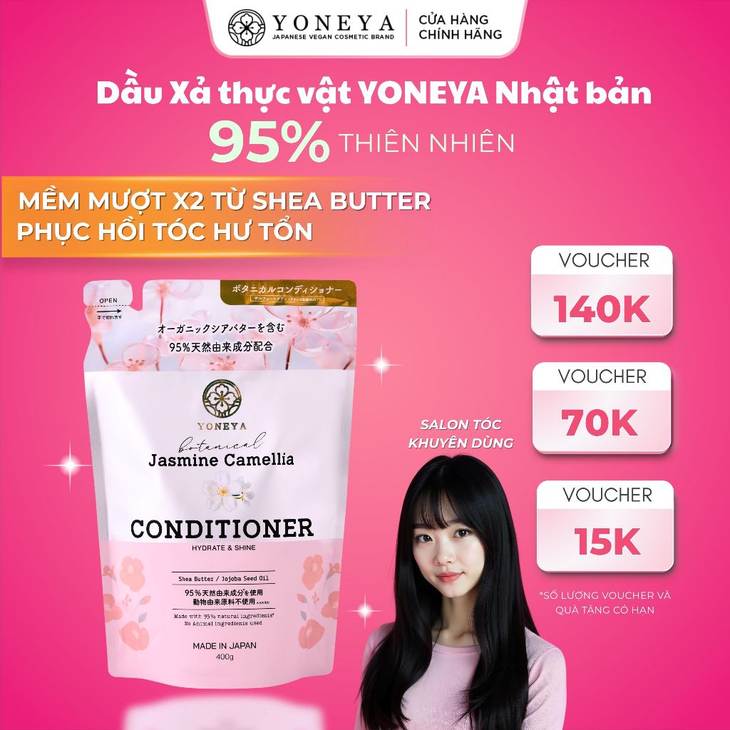 Dầu Xả Yoneya Botanical Jasmine Camellia Hydrate & Shine Hữu Cơ Thuần Chay Phục Hồi Hư Tổn 400g