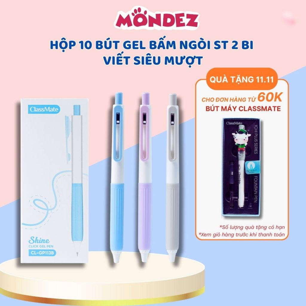 Hộp Bút Gel Bấm Classmate Bút Nước Mực Xanh Đen Tím Ngòi 0.5mm Nhanh Khô Bút Gel Shine Ghi Chép, Luy