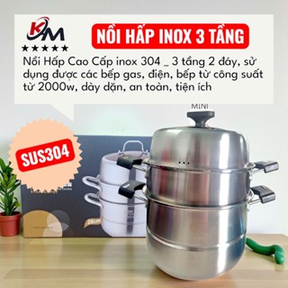  Nồi Hấp 3 Tầng Inox 304 2 Đáy Cao Cấp Dùng Được Cho Tất Cả Các Loại Bếp Gas Bếp Điện Bếp Từ và bếp từ công nghiệp 