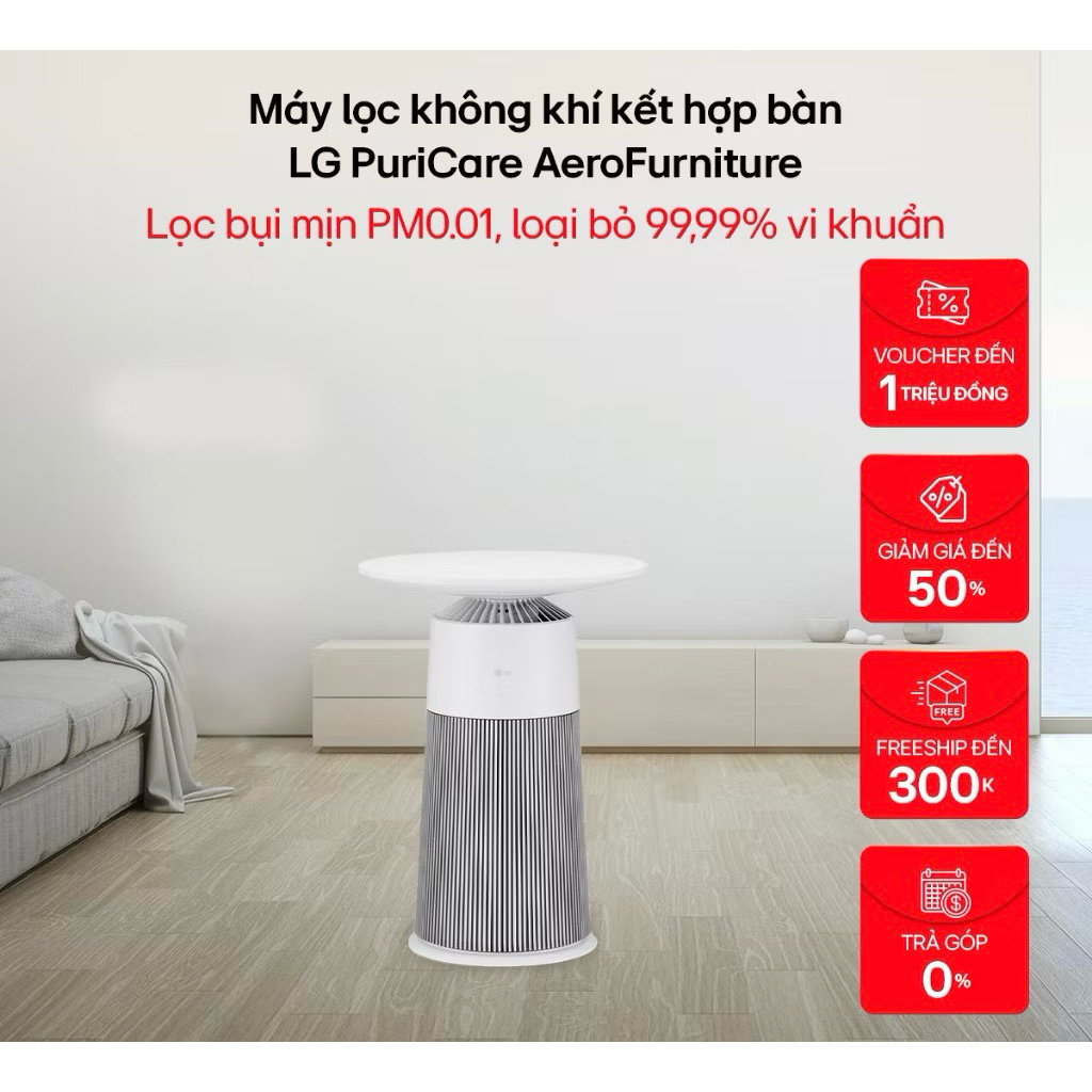 Máy lọc không khí LG PuriCare Aero Furniture AS20GPWU0 màu trắng 28W - Hàng Chính Hãng