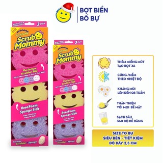 Set 3 Miếng Mặt Cười Colors Scrub Mommy - 2 Mặt Đa Năng - An Toàn - Chống Mùi, Không Trầy Xước