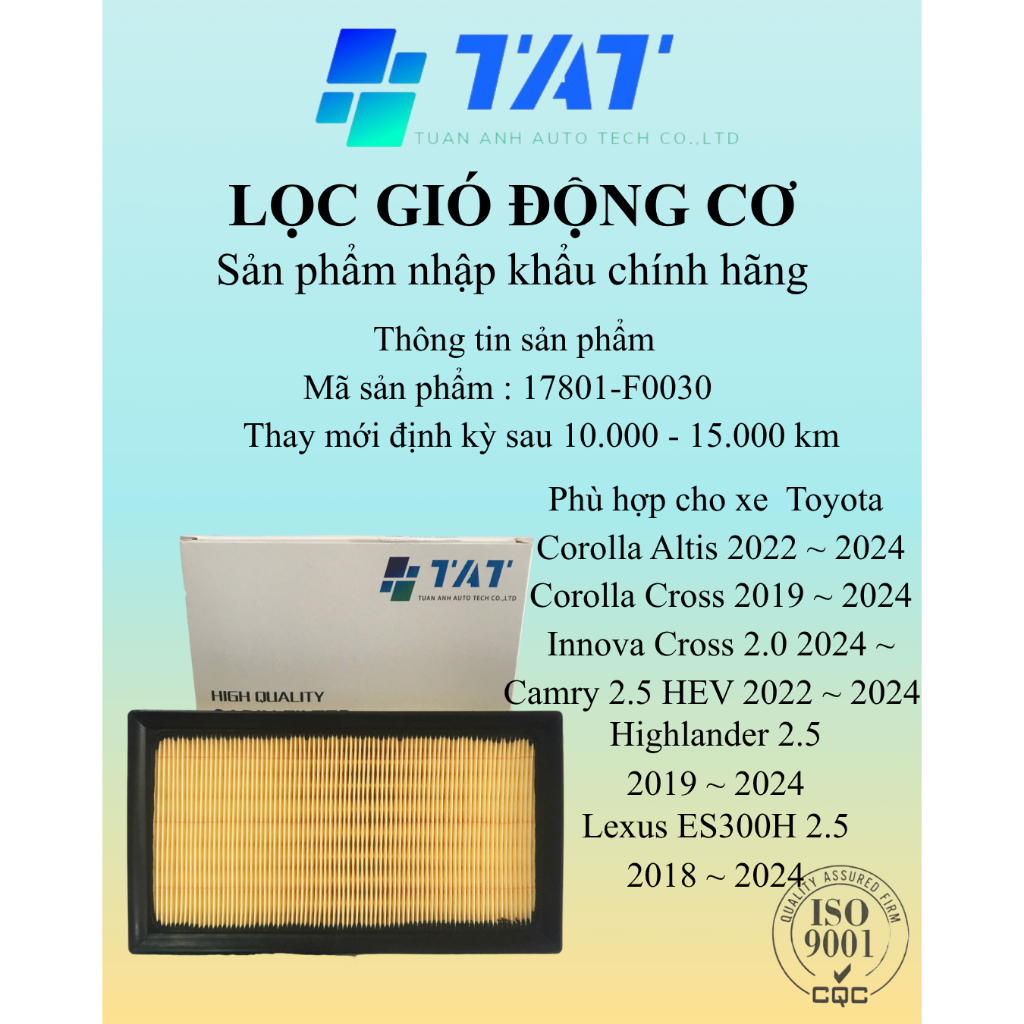 Lọc gió động cơ Toyota Corolla Cross,Highlander 2.5 19~24 /Camry 2.5 HEV, Corolla Altis 22~24 /Innov