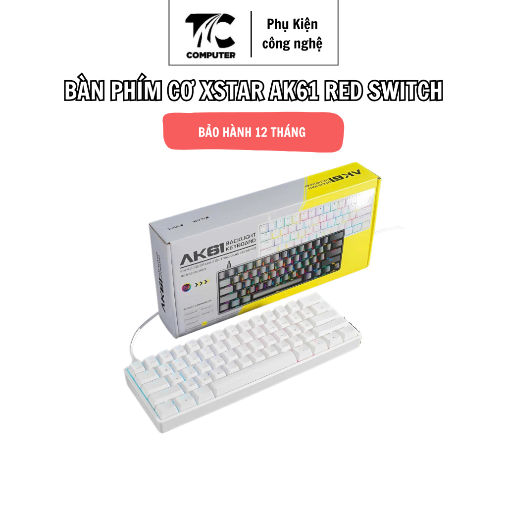 Bàn Phím Cơ Xstar AK61 Red Switch – LED RGB – 61 Phím Mini – Kết Nối Type C – Bảo Hành 12 Tháng