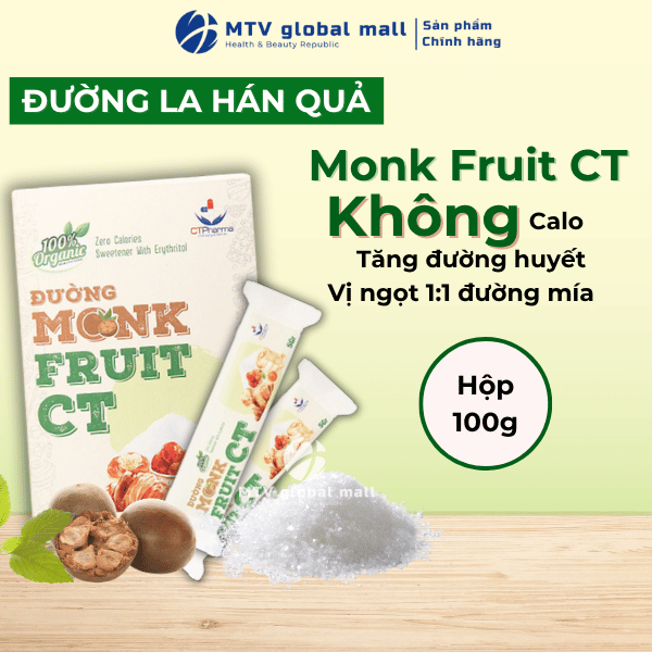 Đường ăn kiêng La hán quả Organic Hữu cơ MonkFruit CT Pharma Hộp 100g