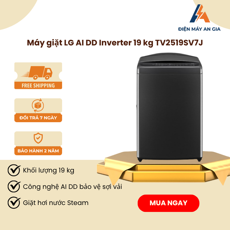 Máy giặt LG AI DD Inverter 19 kg TV2519SV7J - Lồng giặt thép không gỉ - Công nghệ AI DD - PEB