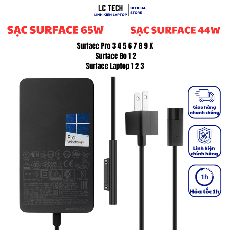 Sạc Surface Pro 3 4 5 6 7 8 9 X Zin 15V 4A 65Wh, Surface Pro 6 Pro 4 Pro 5 Surface Pro 3