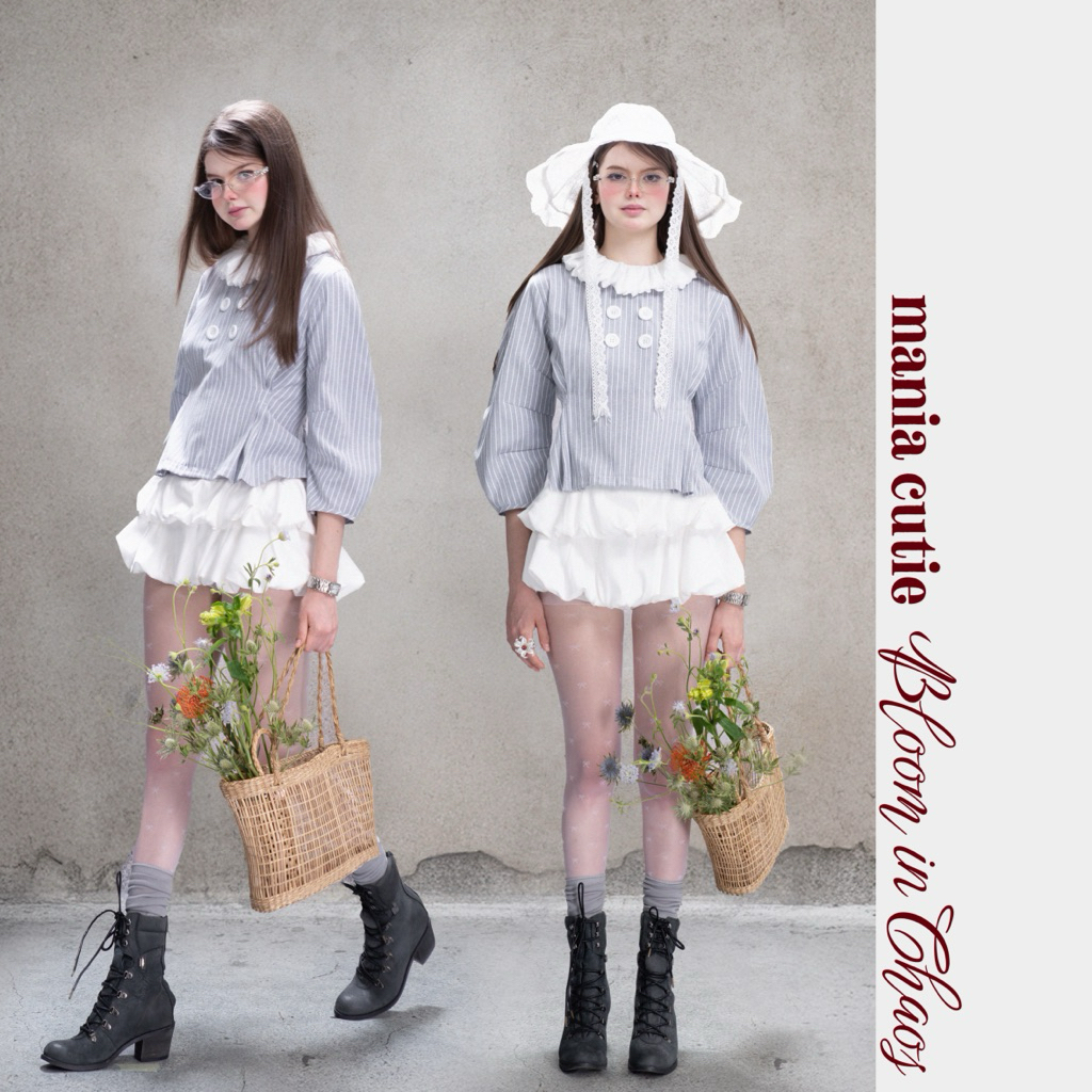 Elliot top | Áo sơmi sọc xanh cổ nhún bèo tôn dáng | Mania Cutie