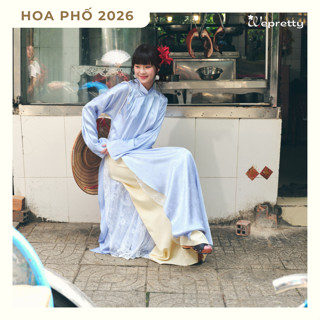   BST TẾT 2026  Set áo dài HOA PHỐ ngũ thân vải lụa gấm hoạ tiết ánh sao m và quần cotton dáng suông ống rộng Wepretty 