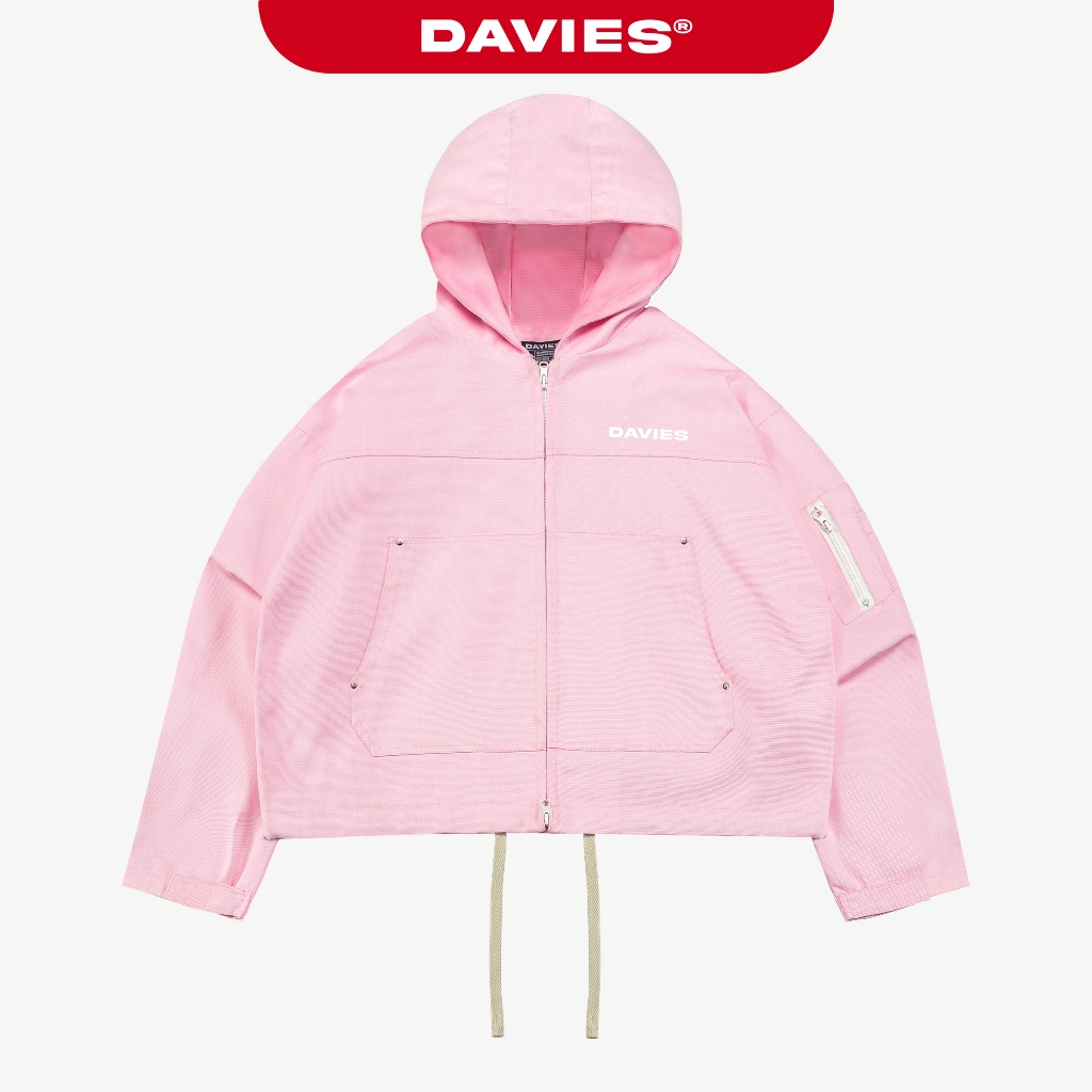 Áo khoác hồng pastel hoodie zip DAVIES có nón kèm dây rút thiết kế 4 nút túi hộp Original Hooded Can