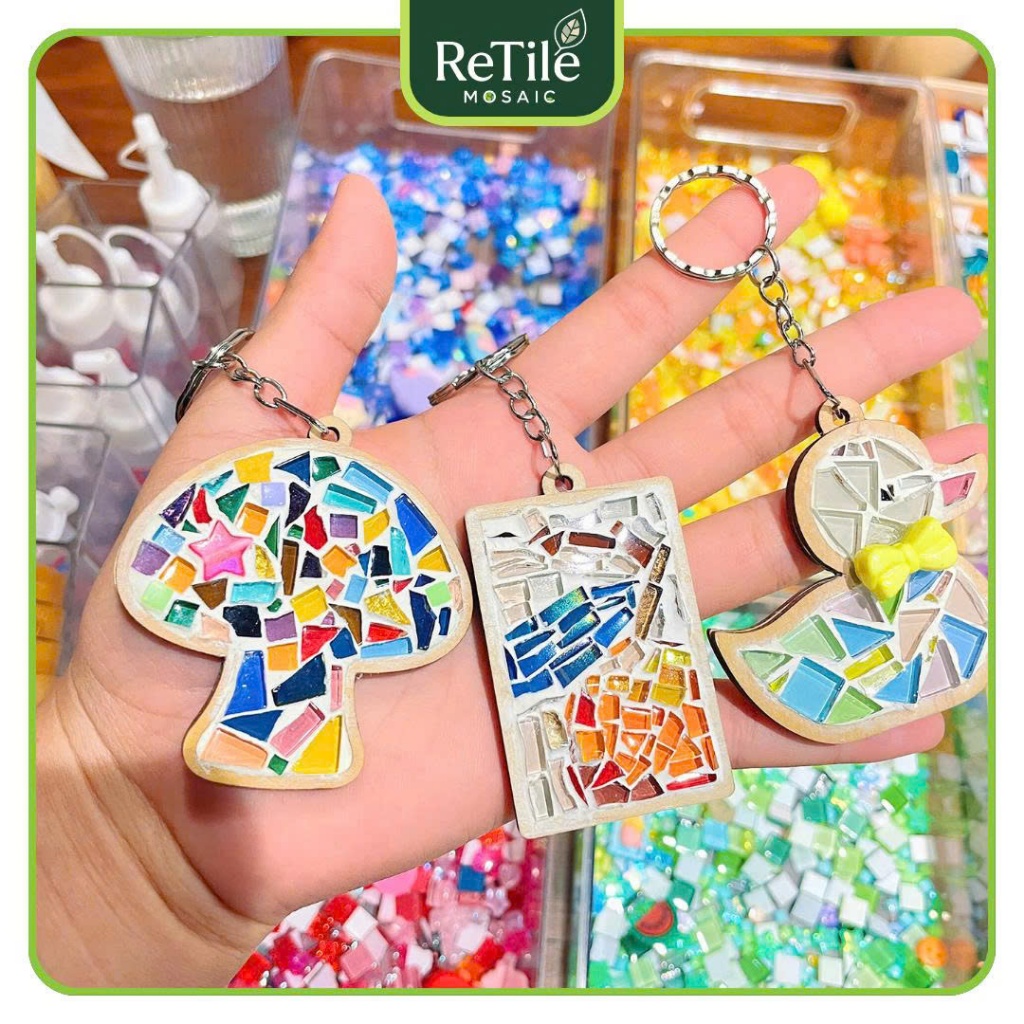 Bộ Kit DIY khung móc khóa làm Khảm Mosaic Trang Trí, Làm Quà Tặng, đính đá Mosaic handmade