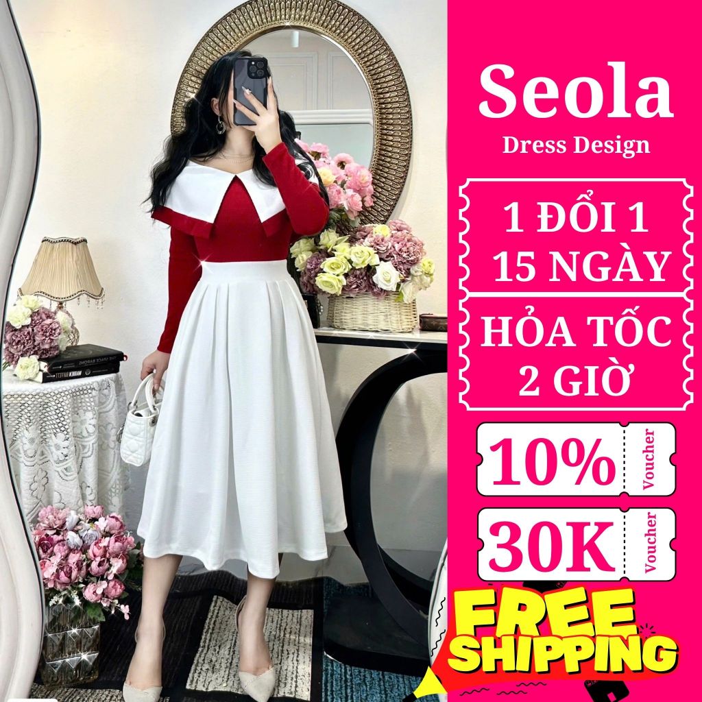 (Váy/Đầm Chính Hãng RENCY) RC431 Váy len tăm tay dài sang chảnh